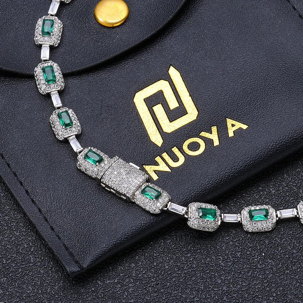 Tennis Chain Necklace Stainless Steel Green CZ
