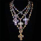 Cross Pendant Necklace Iced Out Multi-Color CZ