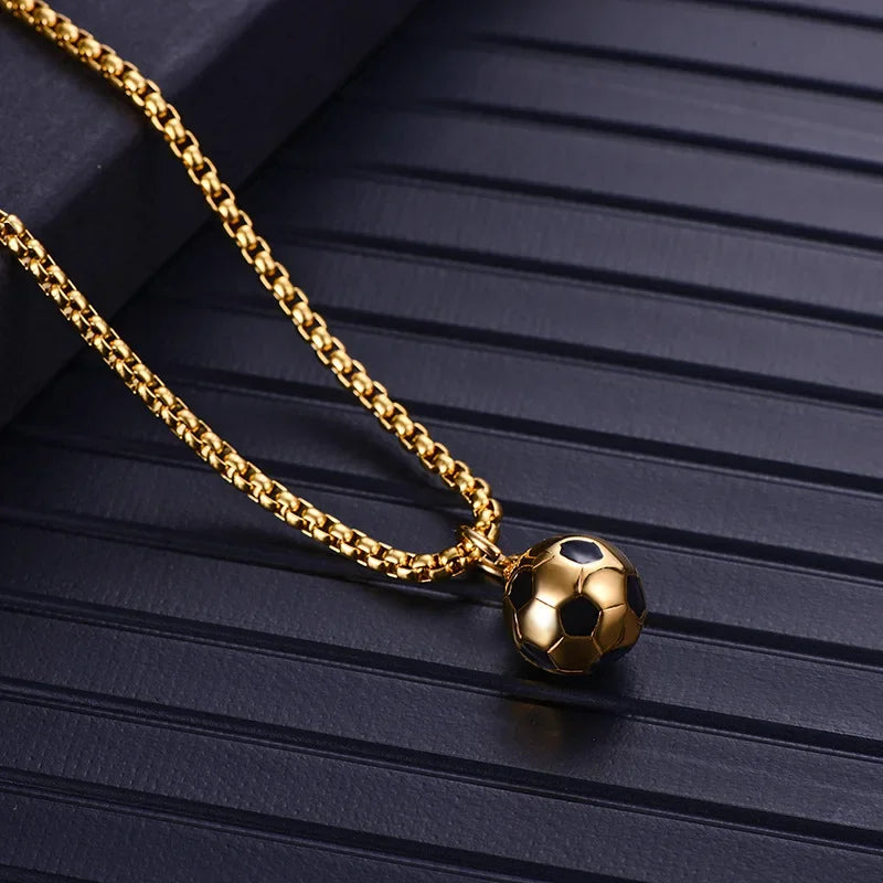 Football Pendant Box Chain Necklace — Stainless Steel