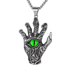 Vintage Skull Hand Demon Eye Necklace Pendant Men's Punk Biker Stainless Steel Hell's Eye Pendant Fashion Men Chain