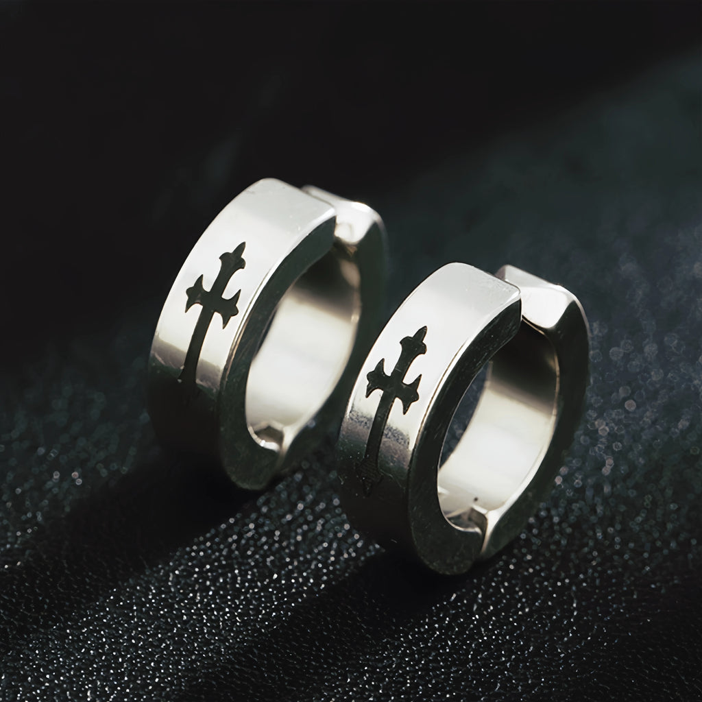 Retro Cross Non Pierced Ear Clips For Men Women Stainless Steel Clip On Earrings Punk Gothic Rock Hiphop Unisex Jewelry