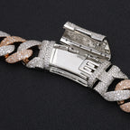 HHIOK 22mm Two Tone Iced Out Cuban Link Chain Necklace Bracelet Brass Inlaid CZ Cuban Chain Men Hip Hop Bling Streetwear Jewelry