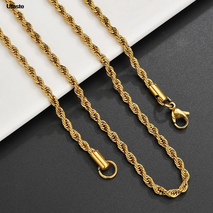 1 piece Gold Black silver Width 2mm/3mm/4mm Rope Chain Necklace/Bracelet For Men Women Man Fashion Chain Necklace