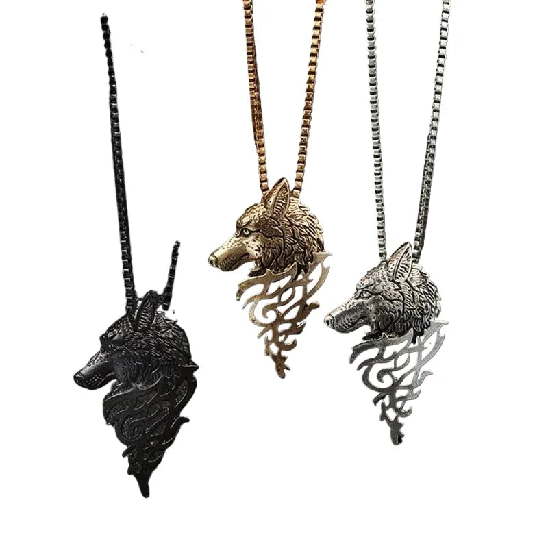 Vintage Men Wolf Head Pendant Necklace Sweater Cosplay Jewelry