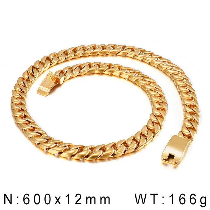 High Polished Stainless Steel Jewelry Accessories 12MM Wide Men Cuban Chains Necklaces Choker Neck Necklace For Man