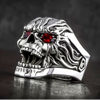 Gothic Exaggerated Skull Ring with Red Eyes — Silver-Tone