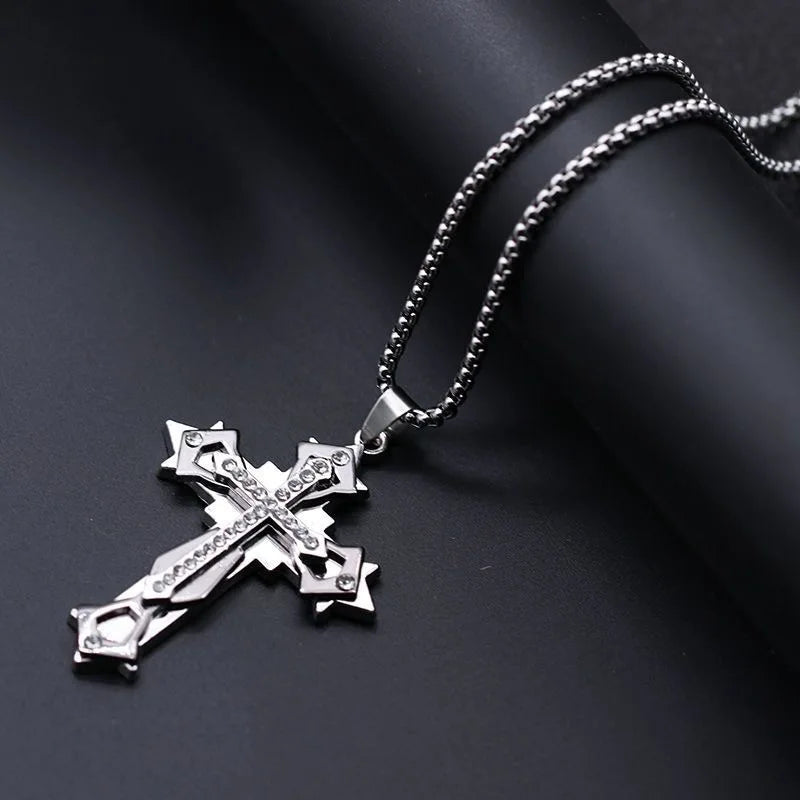 High Quality Cross Titanium Steel Non Fading Necklace Domineering and Trendy Men's hip hop Pendant Chain New Handsome Men Women