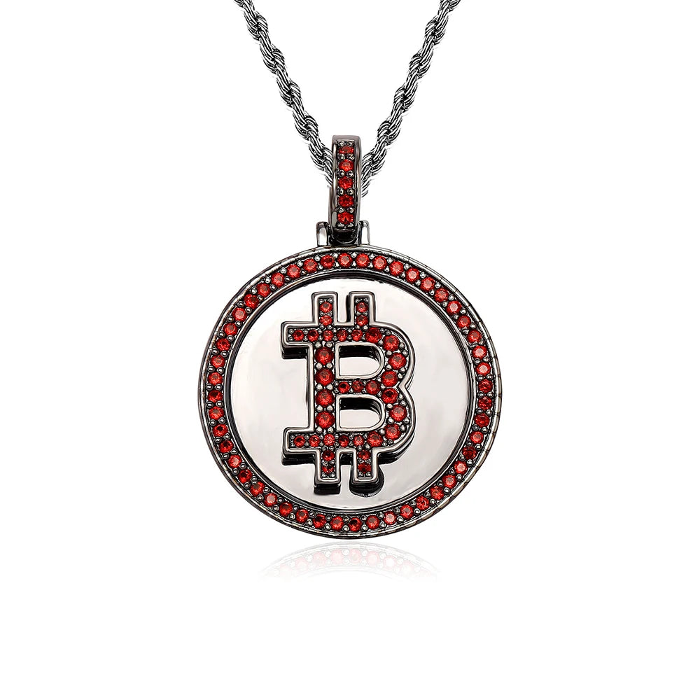 Gold Iced Out Bitcoin Pendant Necklace CZ