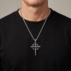 Thorn Crown Crucifix Necklace Franco Chain — Stainless Steel