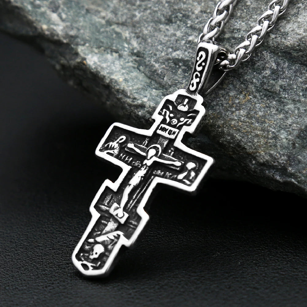 Fashion Stainless Steel Jesus Cross Crucifix Pendant For Men Women Punk Hip Hop Necklace Religion Amulet Jewelry Gifts Wholesale