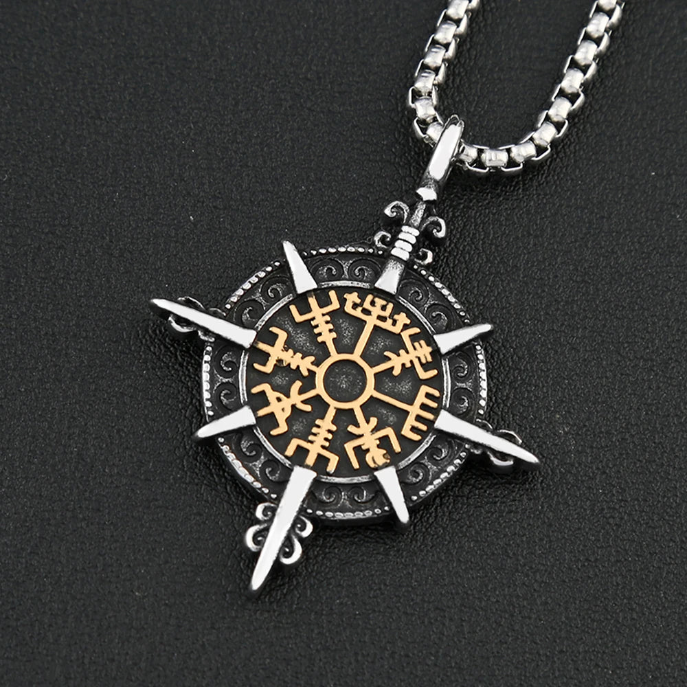 Viking Vegvisir Compass Pendant — Stainless
