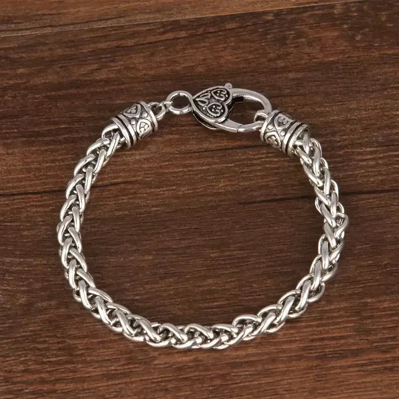 Wheat Chain Bracelet 20cm Heart Lobster Clasp Thick — Silver-Tone