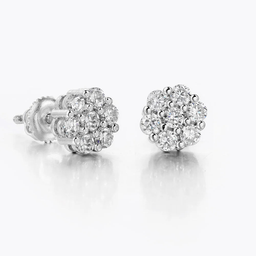Iced Out Flower Stud Earrings — Gold