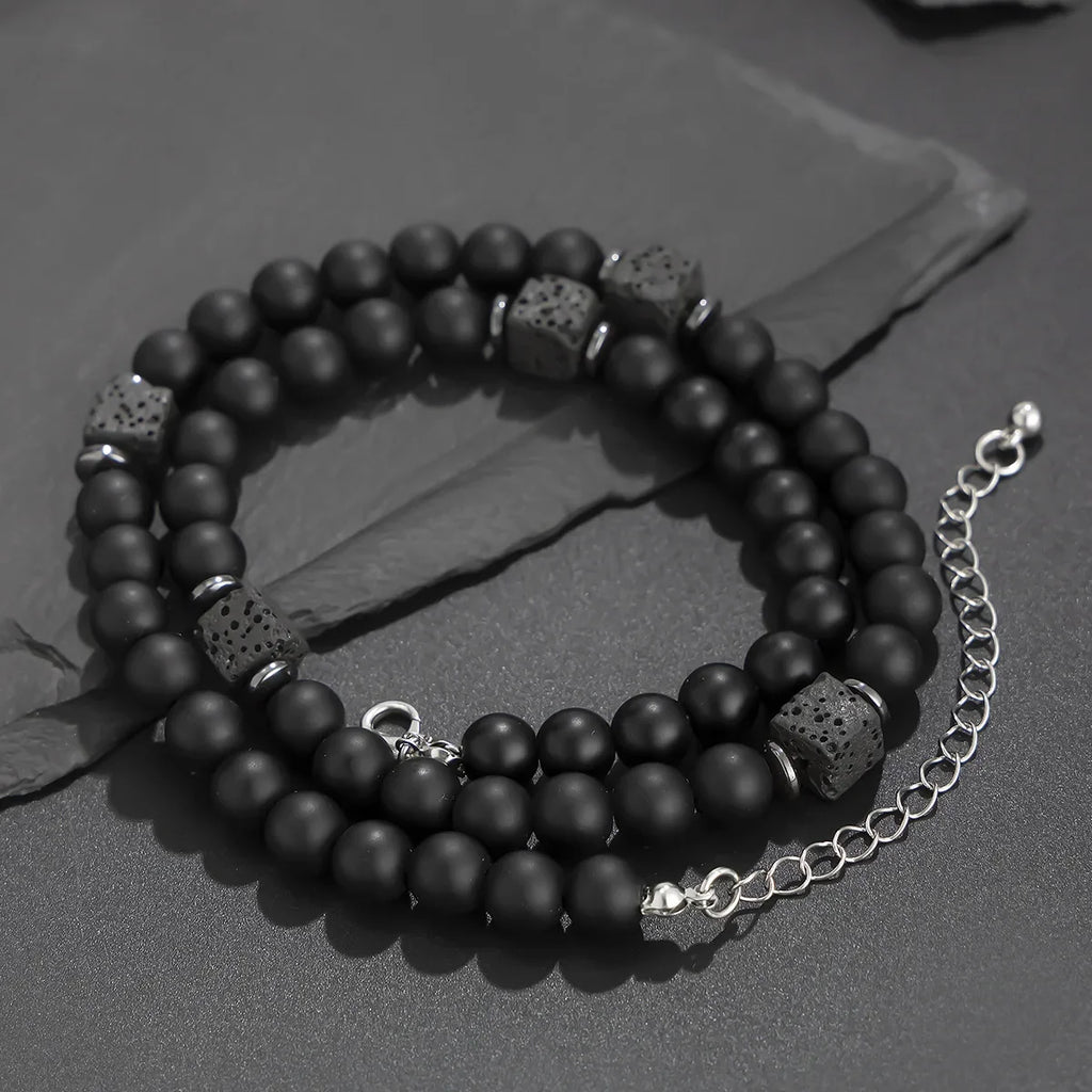 8mm Matte Black Stone Necklace for Men Jewelry Natural Onyx Square Lava Beads Necklaces Fashion Rosary Jewelry
