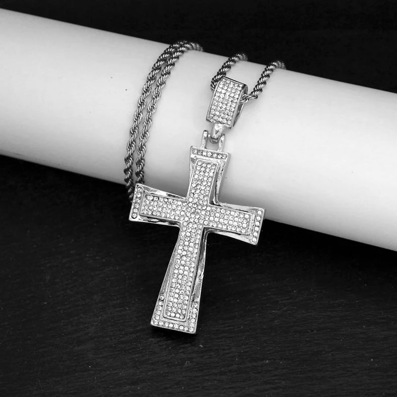 Hip Hop Mens Womens Large Cross Pendant Necklace with 4mm Tennis Chain HipHop Iced Out Bling Necklaces Fashion Charm