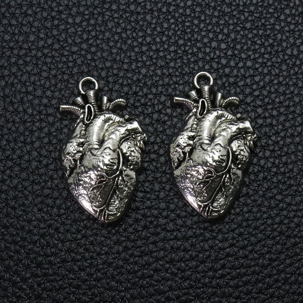 Anatomical Human Heart Pendant Necklace — Silver-Tone Gothic