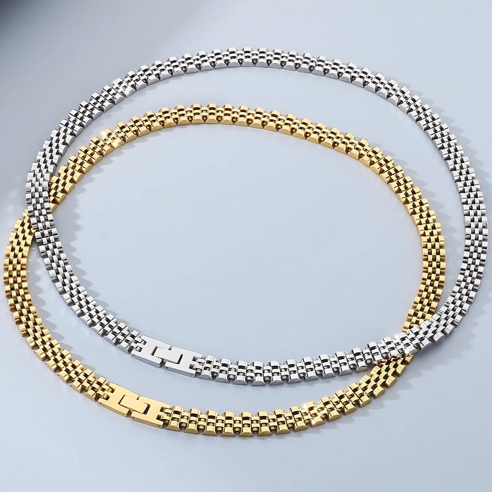 10MM Width Watch Chain Style Bracelet Necklace Choker for Men Women Solid Stainless Steel On Hand Neck Jewellery