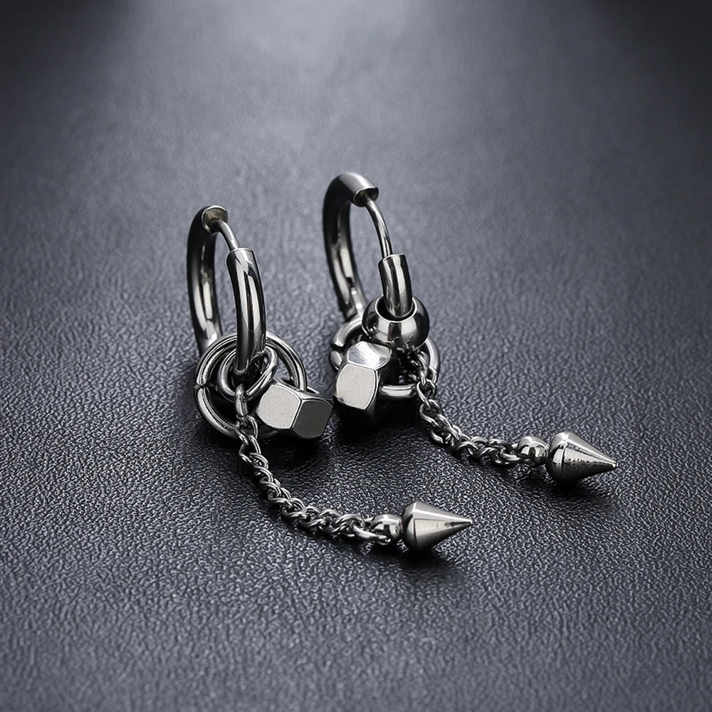 Silver Chain Spike Dangle Earrings Stainless Steel