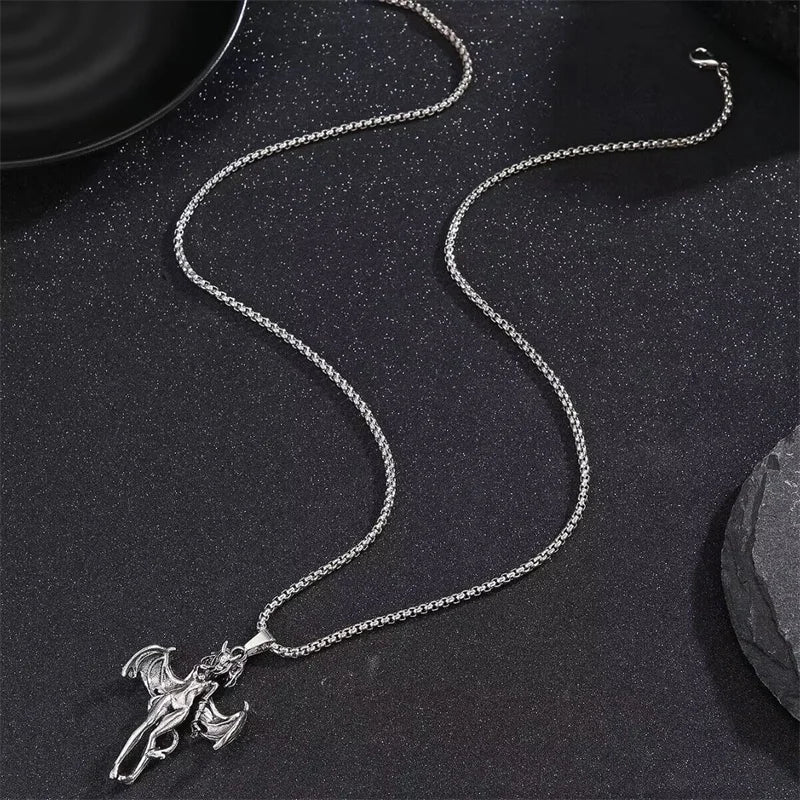 Devil Bat Goddess Pendant Necklace — Stainless Steel