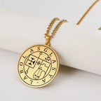 LIKGREAT Stainless Steel Lesser Key of King Solomon Occult Sigil 72 Demon Medalion Necklace for Men Women Pagan