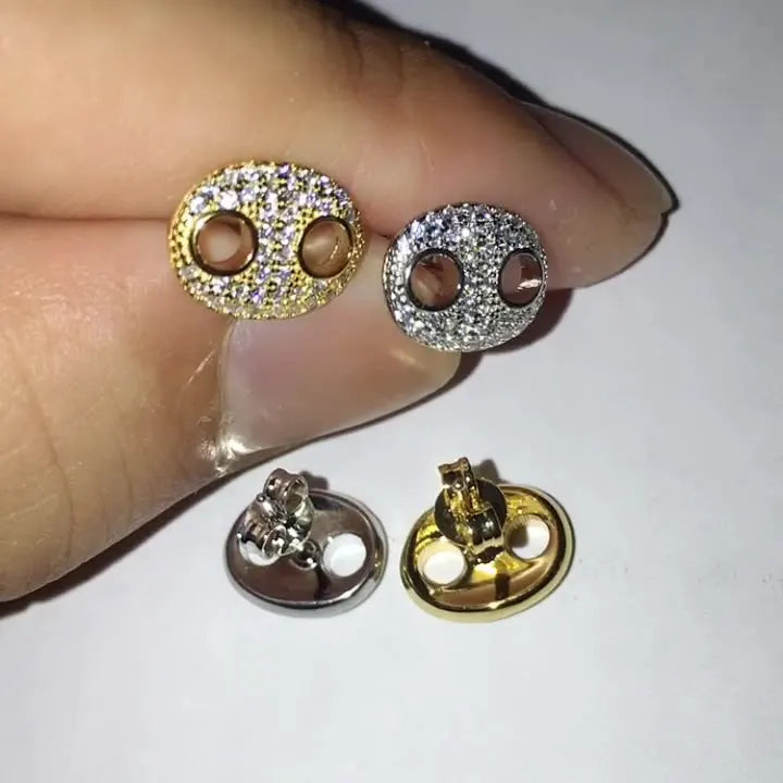 Iced Out Pig Nose Stud Earrings Stainless Steel