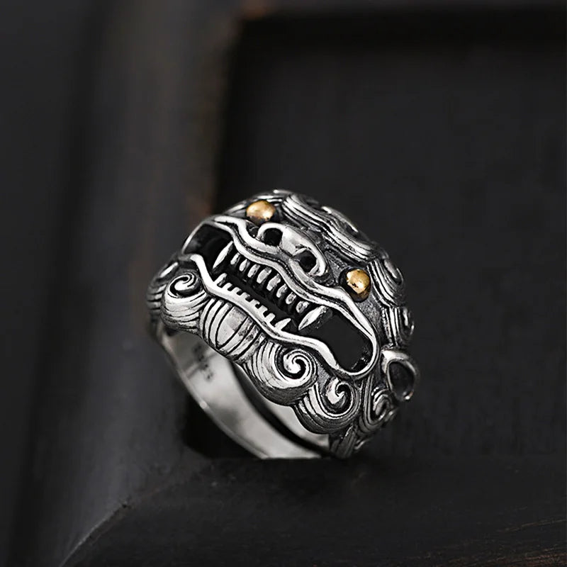 Retro Golden Eye Tang Lion Ring For Men Punk Gothic Open Ring Designer Jewelry Unisex Accessories Cultural Bless Gift