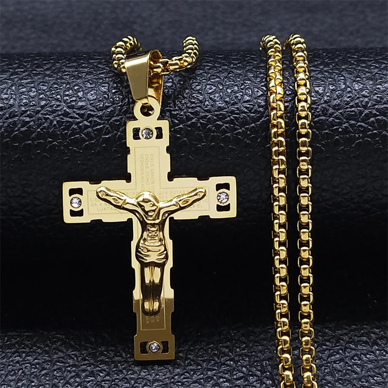 Saint Benedict Jesus Crucifix Chain Necklace — Stainless Steel