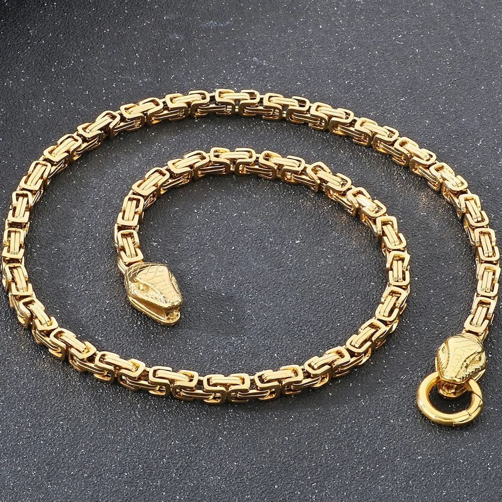 Gothic Double Snake Head Face Necklace for Man Gold Color Stainless Steel Men's Choker Chains Fashion Male Jewelry