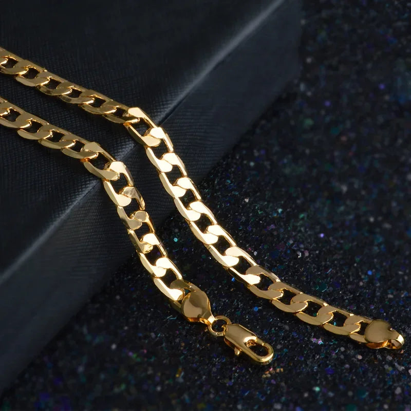 40-75cm 925 Sterling Silver 18K Gold 8MM Necklaces Classic Sideways Chain For Men Woman Fine Jewelrys Wedding Party