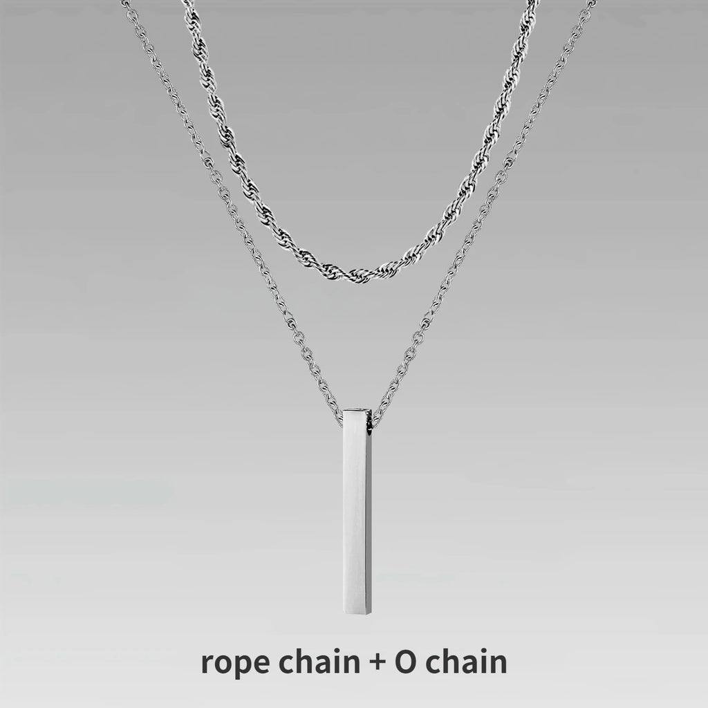 Vertical Bar Rope Cuban Chain Pendant — SS