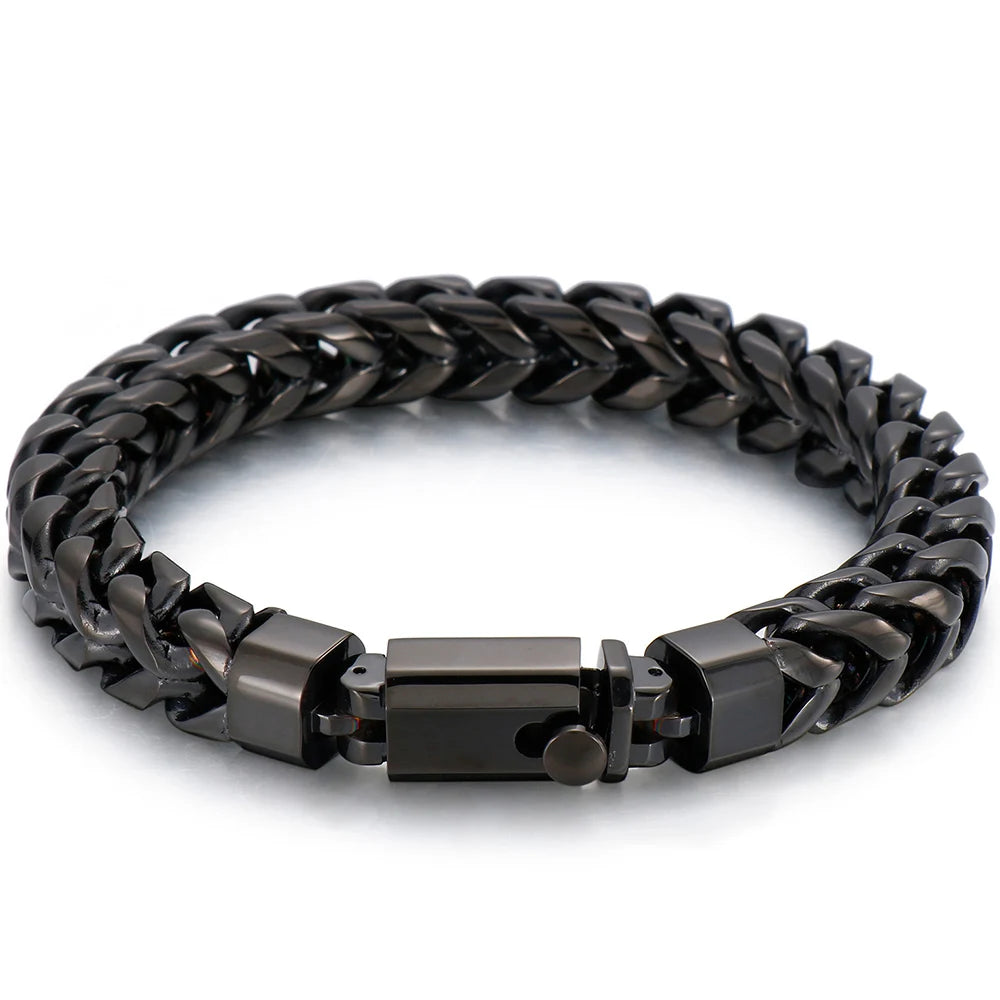 Luxury Gold Color Stainless Steel Bracelet for Men 10MM Square Franco Chain Men's Wrist Bracelets On Hand Jewellery