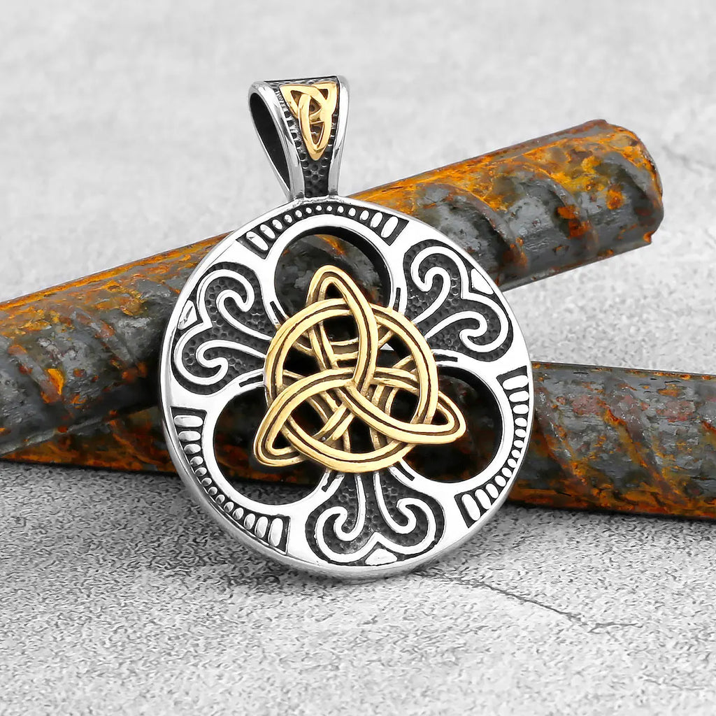 Retro Norse Rune Celtic Knot Necklace Gold Color Stainless Steel Viking Symbols Valknut Pendant Punk Male Gift Jewelry