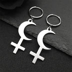 Cross Moon Gold Earrings Crescent Inverted Astrological