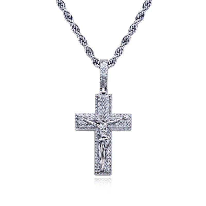 Iced Out Jesus Cross Pendant — 925 Silver