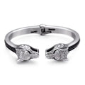 Wolf Skull Head Open Bangles for Men Stainless Steel Mens Bracelets Jewellery Friendship Leather Cuff Bracelets For Man