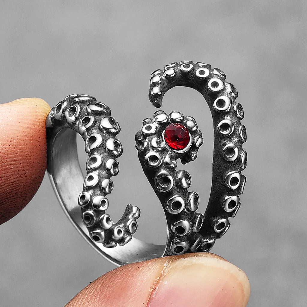 Octopus Ruby Ring — Stainless Steel