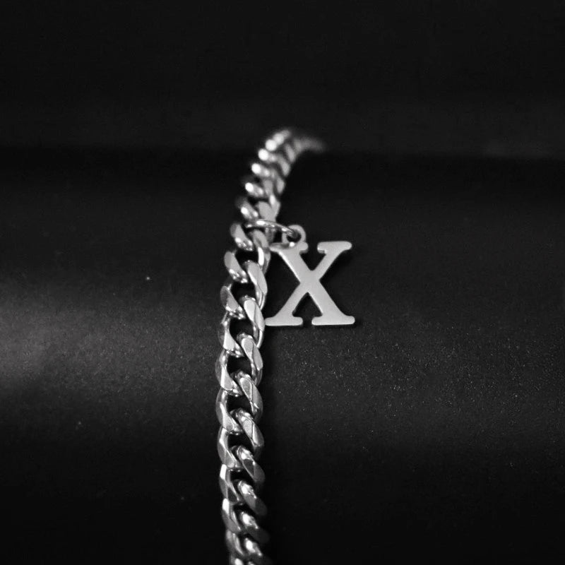 A-Z Initial Letter Cuban Chain Bracelet — Stainless Steel