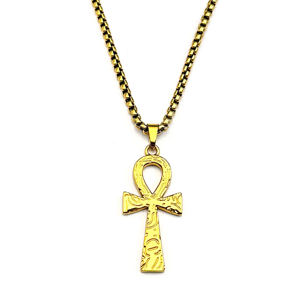 Egyptian Ankh Cross Stainless Steel Pendant Necklace for Women Men Key of Life Symbol Cross Chain Necklaces Amulet