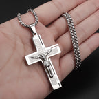 New Gold Color Crucifix Image Men\\'s Pendant Christ Miami Cuban Religious Necklace for Daily Wear Fashion Jewelry
