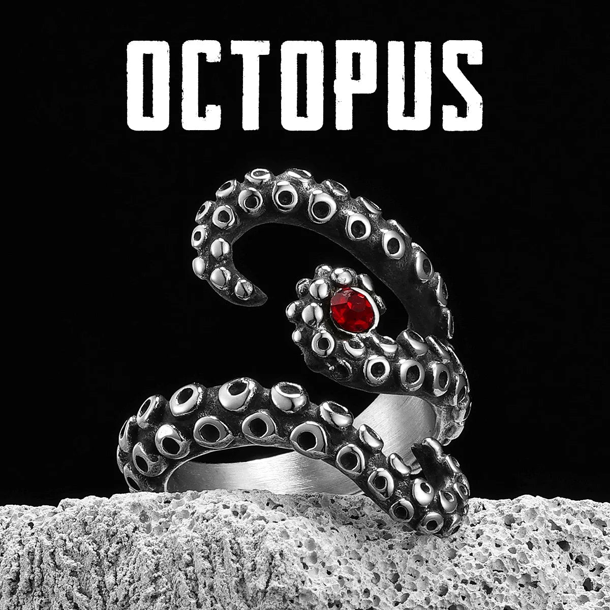 Octopus Ruby Ring — Stainless Steel