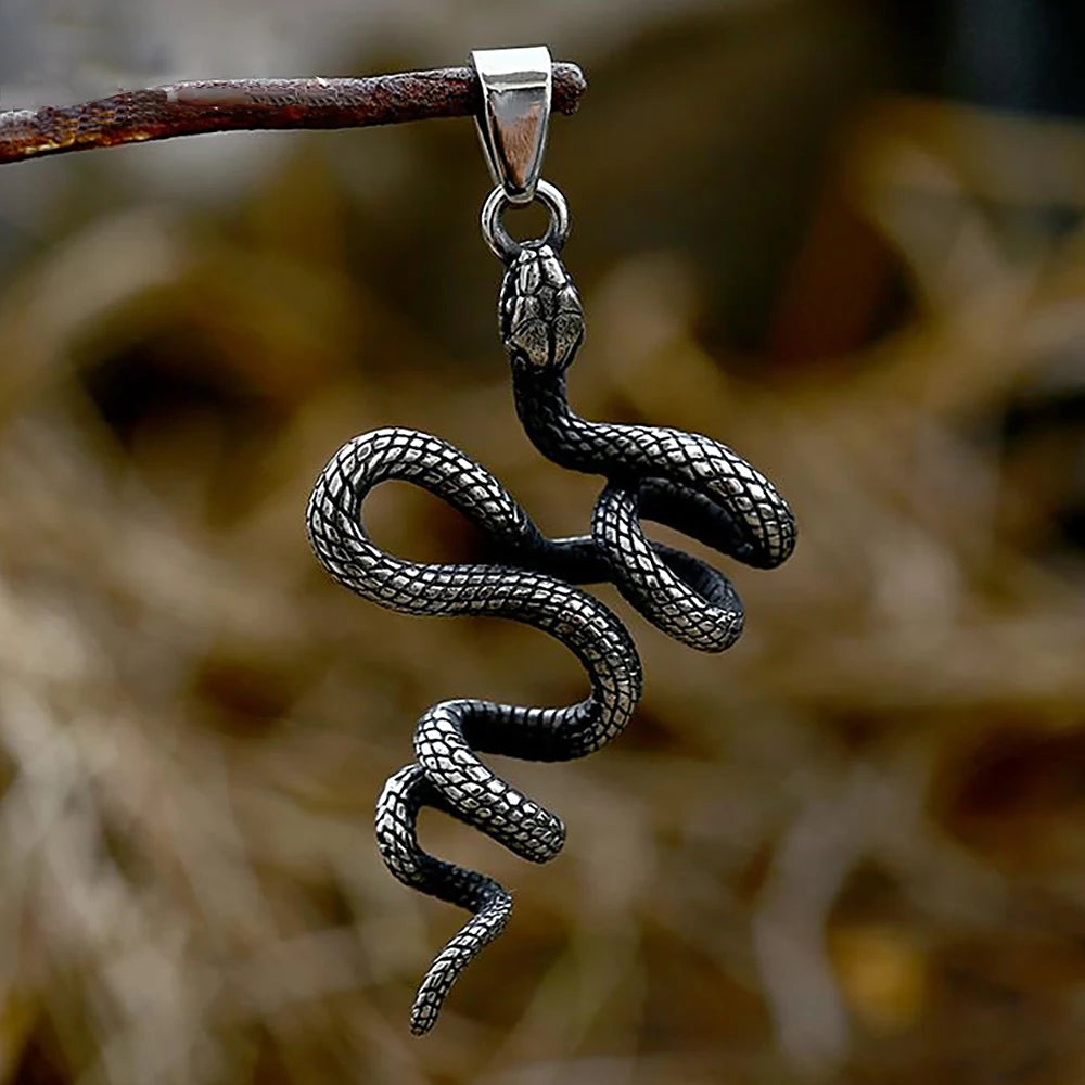 Vintage Snake Pendant Necklace for Men Fashion Punk Stainless Steel Gothic Animal Biker Necklace Jewelry Gift Dropshipping