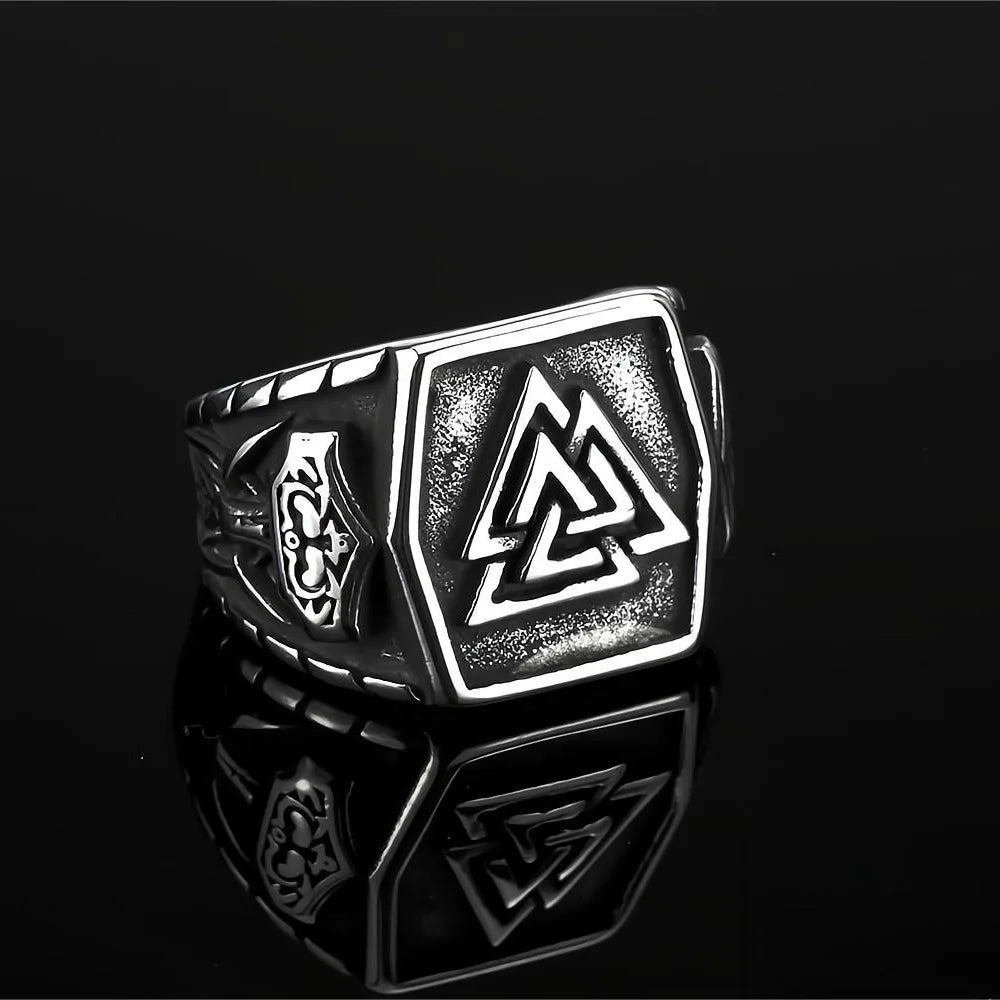 Vintage Viking Rings for Men Stainless Steel Nordic Warrior Shield Viking Rune Ring Fashion Amulet Jewelry Gift