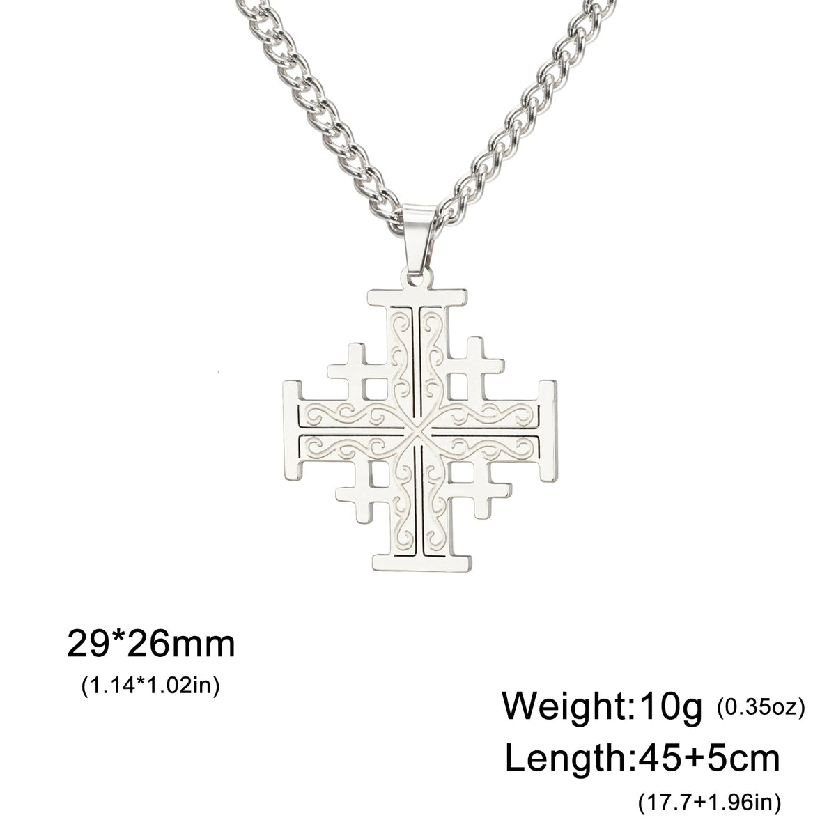 Jerusalem Crusader Cross Necklace — Five-Fold, Stainless Steel
