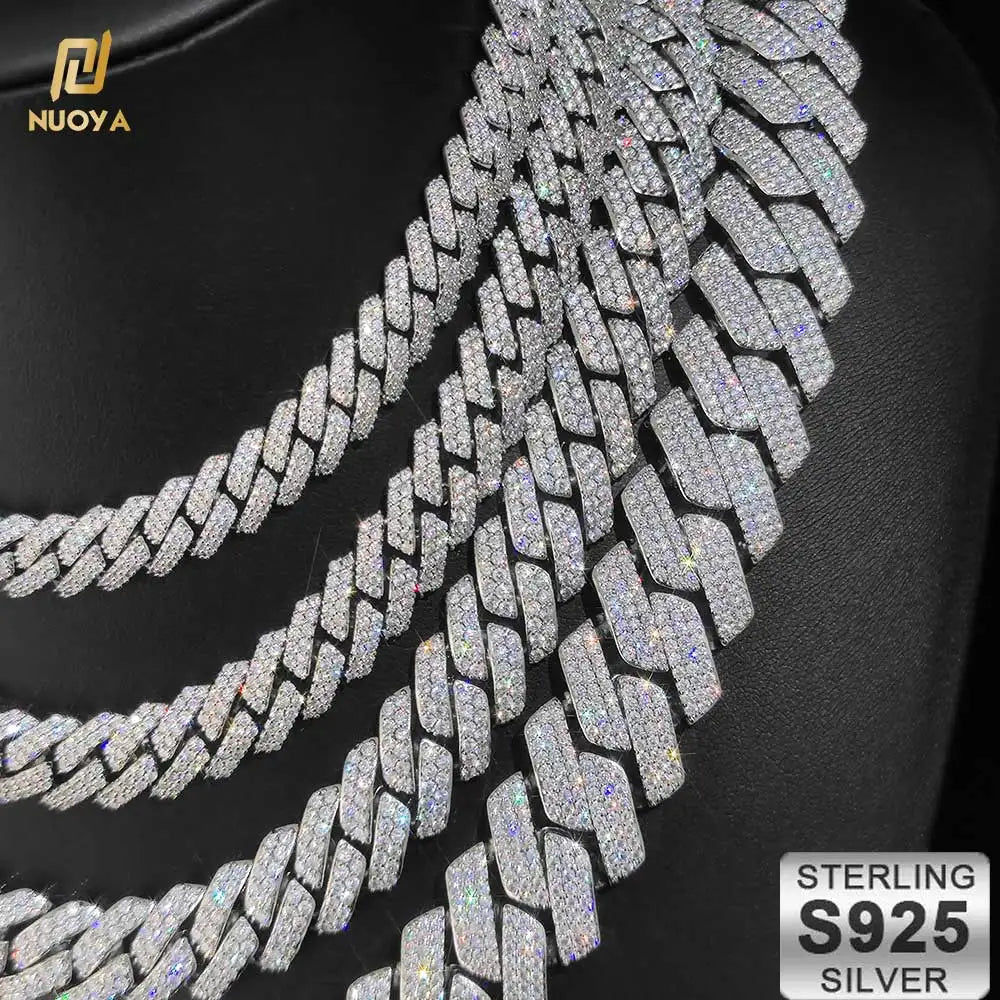 925 Silver Cuban Chain Necklace Iced Out 10-20MM