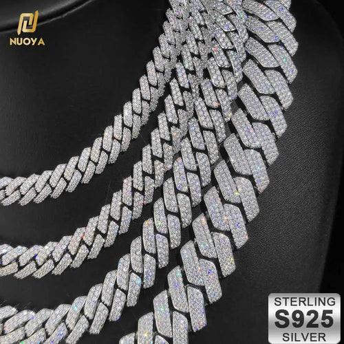 925 Silver Cuban Chain Necklace Iced Out 10-20MM