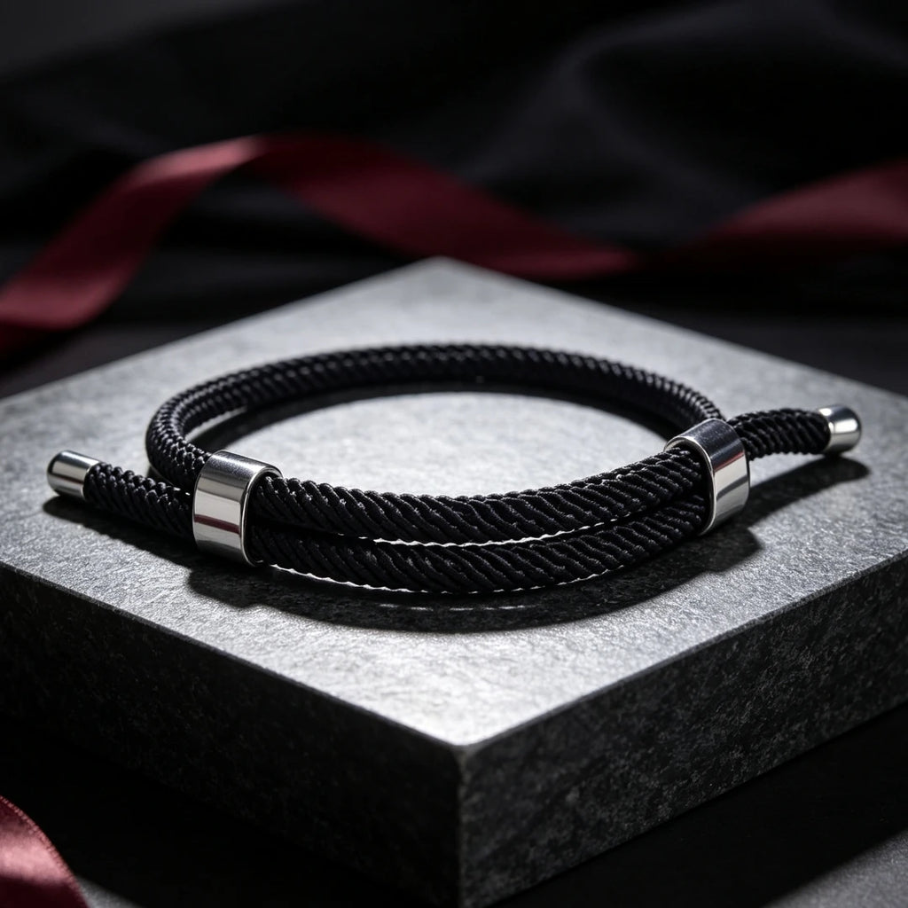 Adjustable Woven Cord Bracelet — Stainless Steel Sliding Clasp