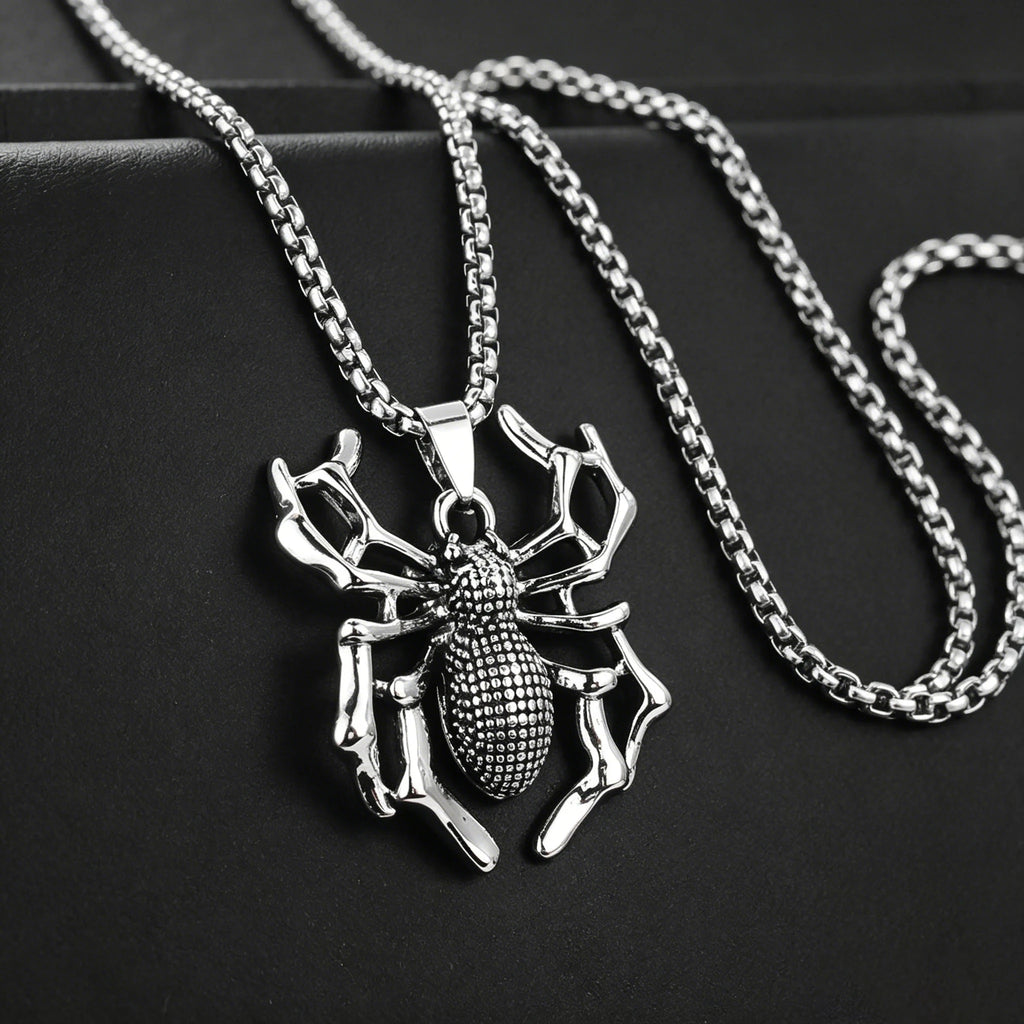 Stainless Steel Vintage Spider Pendant Necklace