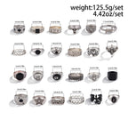 Ingemark 24Pcs/Set Creative Skull Head Poker Bat Rings for Men 2025 Trend Goth Geometric Ancient Silver Color Rings Male Jewelry