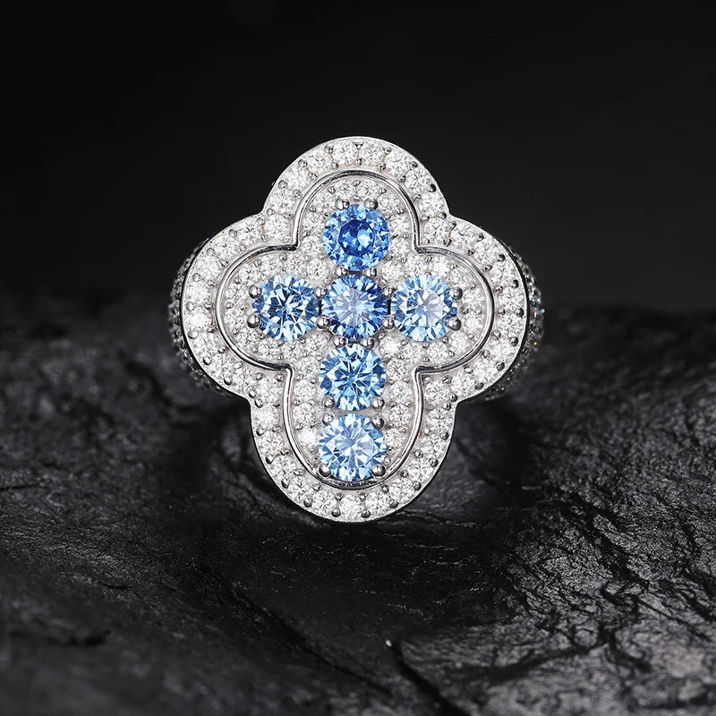 TUHE Unisex Silver Cross Ring Moissanite Stone Iced Out Couple Rings for Women Men Hip Hop Gifts