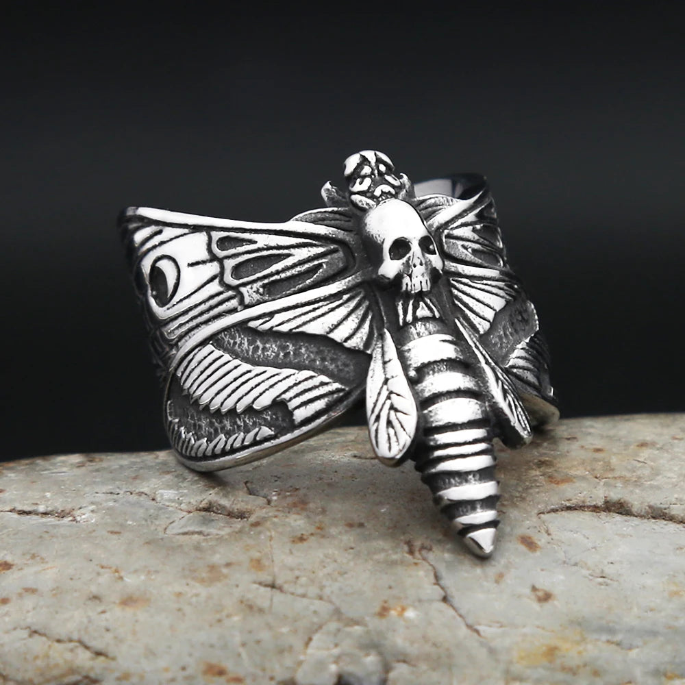 Butterfly Skull Steel Ring Gothic Punk Motorcycle